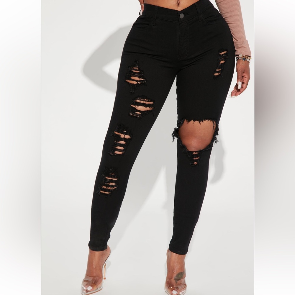 Distressed High Rise Black Jeans